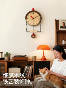 นาฬิกาตั้งโต๊ะตกแต่งสไตล์ศิลปะย้อนยุค 2025 ของใหม่ นาฬิกาติดผนัง ภาพวาด วัสดุเหล็ก แหล่งกำเนิดไฟฟ้าจากแบตเตอรี่ รูปแบบเรขาคณิต