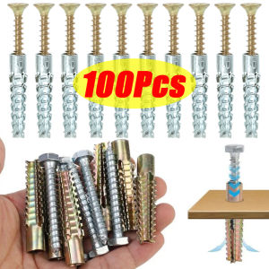 50/100/200pcs Heavy Duty Steel Wall Anchors with Screws / Metal Pipe Expansion Screws / Gypsum Board Drill Plugs / Hollow Iron Tree Wall Anchors for Concrete Walls