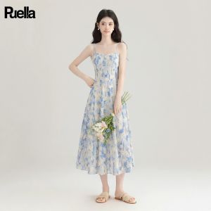 puella | Đầm Dây Họa Tiết Hoa Xanh Phong Cách Pháp Cho Kỳ Nghỉ Biển