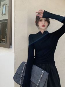 Gentle Style Half-High Collar Long Sleeves Bottoming Shirt for Women Fall and Winter Slim Fit Inner Wear Short Atmosphere Is Very Beautiful Sweet and Spicy Knitwear