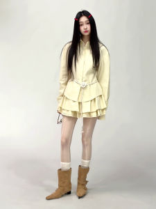 Spring 2025 Womens Pure Cotton Long Sleeve Shirt A-Line Mini Skirt Set Loose Fit Casual Fashionable Two-Piece Ensemble