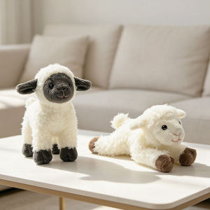 Adorable Baby Lamb Plush Toy Stuffed Animal Doll Soft Fluffy Cloud Like Touch Curly Cream White Hooves Home Decor Desk 20cm