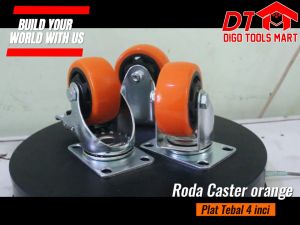 Roda Caster Orange Plat Tebal Hidup Plus Rem 4 Inci Roda Orange Tebal Plus Rem 1Pcs