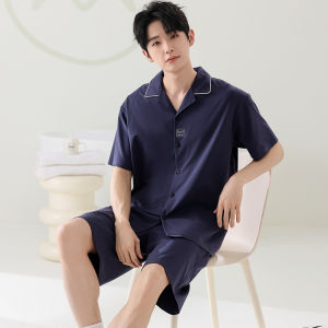 Miiow | Pure Cotton Summer Thin Short Sleeve Sleepwear Set For Men Home Leisure Comfortable Breathable Short Pants Cotton Suit