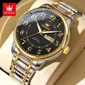 OLEVS Mens Watch Original Branded Waterproof Dual Calendar Quartz Watch Luminous Stainless Steel Strap Casual Business Style