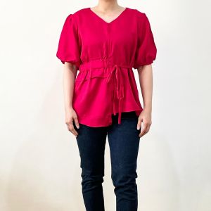 ●ECLAIRE● 063 Blouse Blus Tali Pita Ribbon Vneck Lengan Pendek Shortsleeves Kasual Casual Korea Kerja Imlek Lunar CNY Natal Christmas Kemerdekaan 729