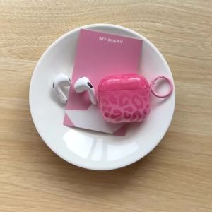 Vỏ Bảo Vệ Chống Sốc In Hình Da Báo Màu Hồng Cho AirPods 1/2/3/4 Pro 2/3 Có Móc Treo Tai Nghe Thời Trang Vỏ Bọc TPU