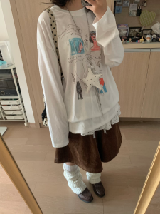 Áo Thun Dài Tay in Họa Tiết Graffiti Nhẹ Phong Cách Hàn Quốc Cho Nữ Mùa Thu Rộng Rãi Thoải Mái Thoáng Khí Chống Tia UV