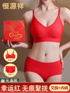 Red Underwear Set for Women Wedding Bride Snake Year Gathered Wireless Bra Briefs Set Simple Style Nylon Material Breathable Skin-Friendly