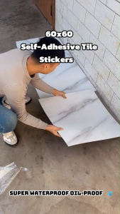 【Free Gift】50Pcs 60x60CM thickened marble vinyl base brick sticker PVC Floor tile sticker Waterproof marble Self-adhesive sticker High quality marble floor design sticker wallpaper Bathroom Tile Floor decoration