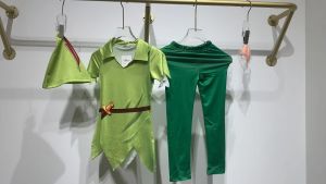 Peter Pan Inspired Costume For Kids Boy Fairy Tale Green T shirt Pants Hat Set