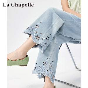 La Chapelle | Embroidered Lace-up Thin Summer Straight Leg Denim Pants 9/10