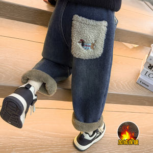 Childrens Fleece Lined Denim Jeans Casual Warm Winter Pants for Girls Baby Cotton Polyester Blend Long Trousers Comfortable