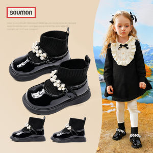 Girls Faux Fur Lined Cotton Martin Boots Short Princess Booties Ankle High Nylon Buckle round Toe Flat Heel Rubber Anti Slip Shoes
