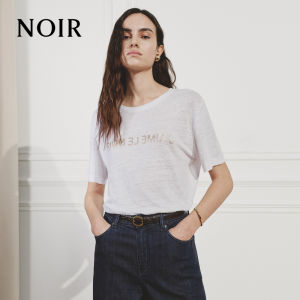 MO&Co. | Lightweight Linen T-Shirt with Gold Lettering Short Sleeves