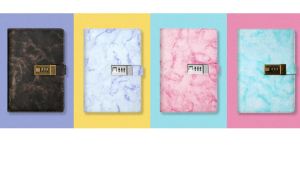 CAGIE Diary with Lock for Girls and Women A5 Journal with Lock for 8 10 11 12 14 16 Year Old Girls Gifts Presents 192 Pages Waterproof Journal for Girls Ages 8-12 with Pen Marble Diary Purple