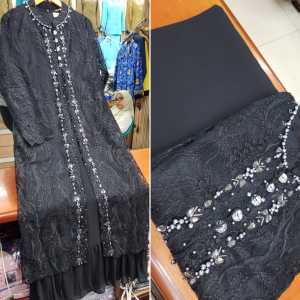 harga promo!!Gamis Outer Lepas Pasang Bahan Tille Brokat Mix Ceruty Babydoll-Gamis Pesta Mewah Full Payet Lapisan Furing 2024