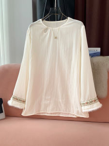 New Chinese Style Loose Long Sleeve Womens Shirt Vintage Tang Costume Casual Comfortable Necktie Button-Down Top