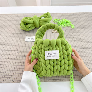 กระเป๋าถักทำด้วยมือ DIY ไหมพรมหนาจากไอซ์แลนด์กระเป๋าวัสดุทำเองกระเป๋าแบบหิ้วสำหรับกิจกรรมกลุ่มกระเป๋าสะพายไหล่สะพายข้าง