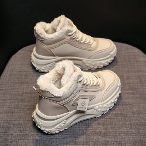 Winter New Womens High Top Sporty Casual Shoes Thickened Warm Cotton Shoes Soft Bottom Fashionable Cross Buckle Design
