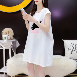 American Retro Sleeveless Vest T-Shirt Womens Loose plus Size Mid-Length Dress Top Summer Casual Cotton round Neck Short Sleeve