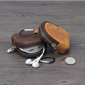 Retro Coin Bag Crazy Horse Leather Small Coins Keys Holder Zipper Pouches Bluetooth Earphone Storage Bags