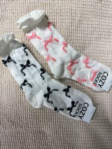 [Bundle of 2] Ribbon Anime Like Japanese Korean Long Costume Cozy Comfortable Elastic Stretchable Girly Cute Pretty Female Socks