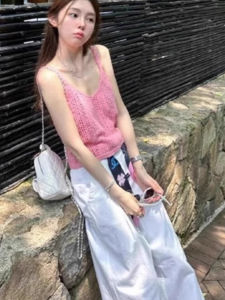 chaqi | French Chic Unique Spicy Girl Pink Hollow Out Sleeveless Top Women Summer New Design Sensation Small Audience Vest Strap
