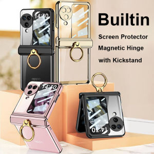 เคสแบบมีสไตล์ฝาพับสำหรับออปโป้ไฟนด์ N3พร้อมปกป้องหน้าจอหลังกระจกเทมเปอร์ขาตั้งป้องกันบานพับแม่เหล็ก