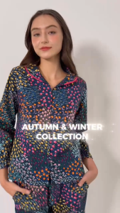 Bộ dài mặc nhà cổ sen viền ren JUBBIE - 40410