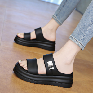 High-end Womens Platform Double-bar Slippers New Summer Korean Style Versatile Slides for Beach