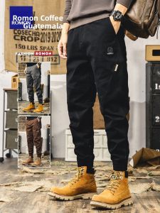 ROMON | Romon Mens Workwear Pants Loose Fit Casual Black Cotton Spring Autumn New Style Harlan Style Long Trousers For Youth