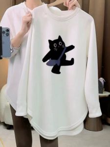 White Pure Cotton Long Sleeve Base Layer T-Shirt Womens Loose Fit Mid-Length Oversize Cover Butt Top Spring New Style