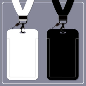 Pure Black Hardshell Card Holder Lanyard Student Lunch Card Access Control School ID Card Protector Case Business Badge
