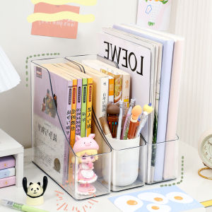 Transparent Desktop Bookend Desk Acrylic File Storage Box Bookshelf Office Student Book Organize the Shelves