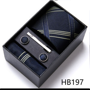 Tie For Men Festive Present Tie Handkerchief  Cufflink Set Necktie Pocket Squares Purple Holiday Gift Box For Wedding Business