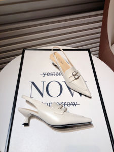 Elegant Pointed Toe Thin Heel Single Shoes Womens mid Heel Commuter Shoes Fashionable Strap Covering Sandals Ultra-Fine Fiber