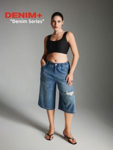 Retro Ripped Capri Denim Short Pants