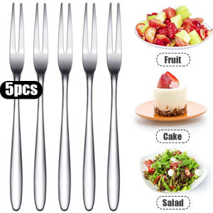 5pcs 13cm Fruit Fork Stainless Steel Two-tine fork for Snack Cake Dessert Forks Home Tableware Cafeteria Flatware Fruit Fork Kitchen Accessory