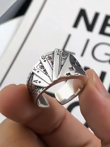 Nhẫn Nam Hình Lá Bài Khảm Đá Cá Tính To Bản Kiểu Hở Độc Đáo Thời Trang Basic Cơ Bản Phong Cách Hiphop Bụi Bặm Dày Dặn Nam Tính NA-35