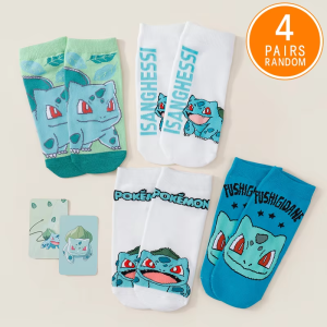 Bandai | 4 Pairs of Womens Summer Lightweight Breathable Cartoon Pattern Round Neck Socks Casual and Fun Low Cut Creative Short Socks