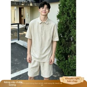OUMULONG | Bộ Quần Short Polo Thoáng Khí Nhẹ Nhàng Từ Vải Linen Thời Trang cho Nam