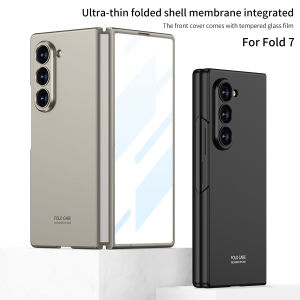 for Samsung Galaxy Z Fold 7 Case with Tempered Glass Screen ProtectorSlim Matte Hard PC Shell Camera Protection Shockproof Phone Case Cover for Samsung Galaxy Z Fold 6 Case