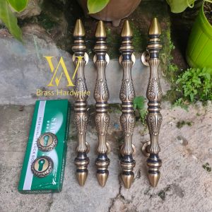 Gagang Pintu Rumah Kuningan Kunci Antik Motif Jalu Ukir 43 cm 4 Pcs