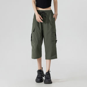 Womens Functional Work Pants Summer Thin Ice Silk Loose Sports Shorts Quick Dry Seven-Foot Pants Multi-Pocket Straight Leg