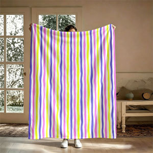 BILIBILI | Rainbow Wavy Stripes Flannel Blanket Perfect for Sofa Office Bed Travel Sleep Read Relax Camping Four Season Use