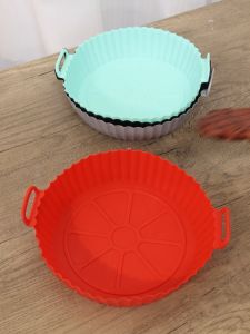 หม้อซิลิโคนสำหรับหม้อทอดไร้น้ำมัน / ถาดอบแบบใช้ซ้ำได้ / ถาดพิซซ่า / ทำความสะอาดง่ายและไม่ติดกระทะ / ตะกร้าหม้อทอดไร้น้ำมัน / อุปกรณ์สำหรับเตาอบในครัว