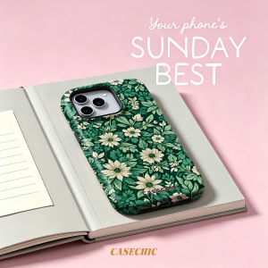 Potdemiel | Dark Green Vintage Daisy For Case For iPhone 17 16 15 14 Plus 13 Pro Max Shockproof Hard Cover CaseChic
