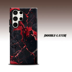 Red Black Marble For Samsung Galaxy S26 S25 S24 A56 A36 Dual Layer Luxury Fashion Full Lens Protective Case