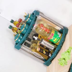 3/4ชั้น ชั้นวางเครื่องปรุง สี่เหลี่ยม ชั้นวางของในครัว สำหรับวางของในครัว หมุนได้ 360° ชั้นวางเครื่องปรุงในครัว